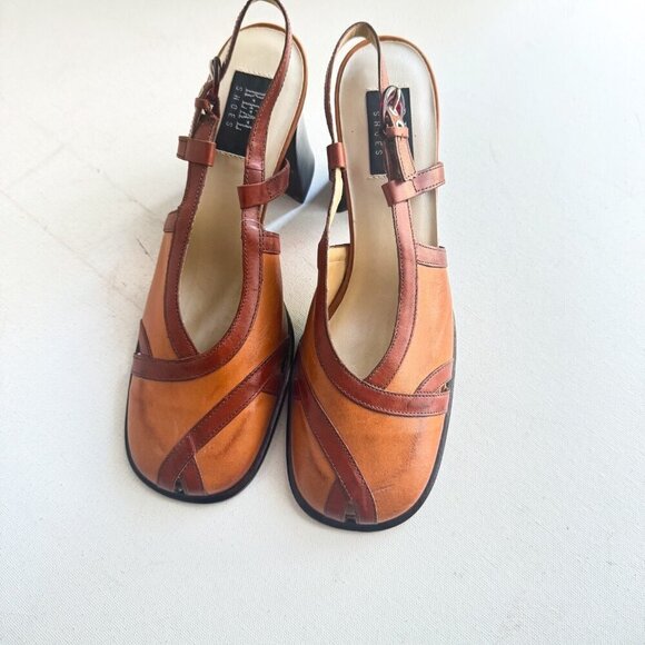 Vintage y2k REAL Shoes Square Toe Block Heel Leather Slingbacks 7 - Picture 10 of 12